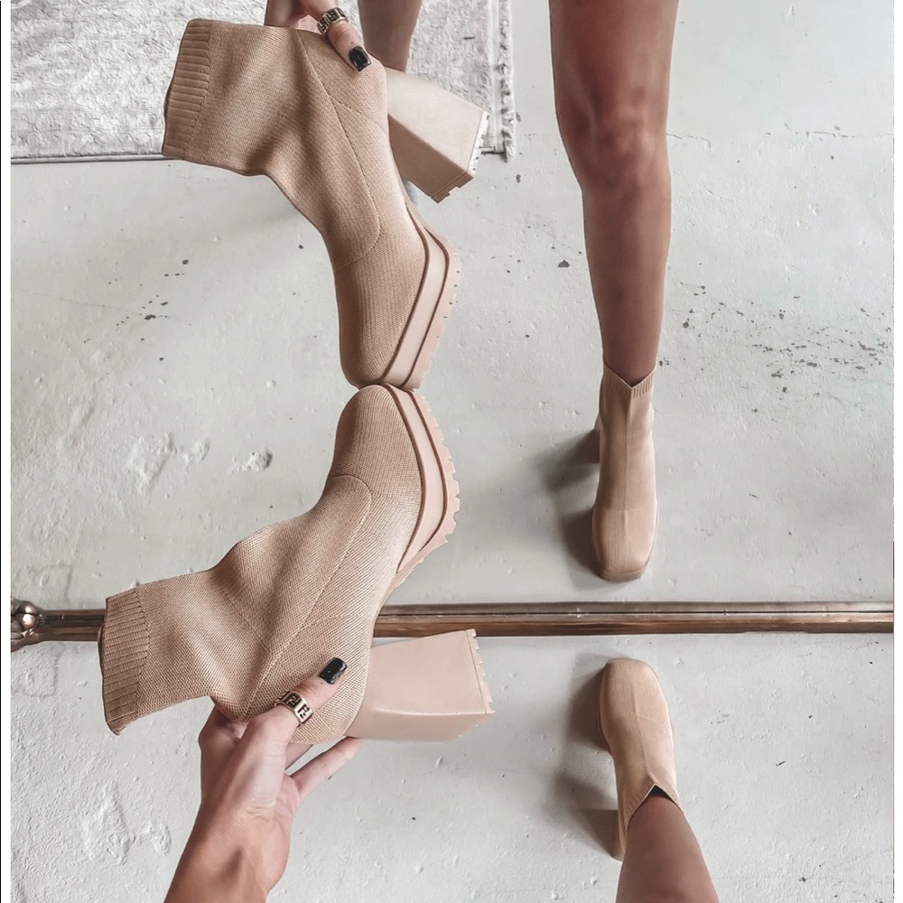Beige slip on boots, ankle boots 8.5